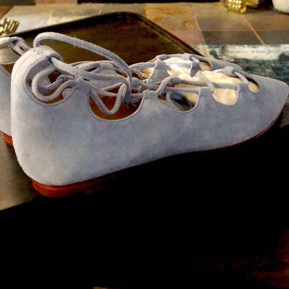 COACH Justine Suede Pointed Toe Ankle Strap Flats - Picture 6 of 6